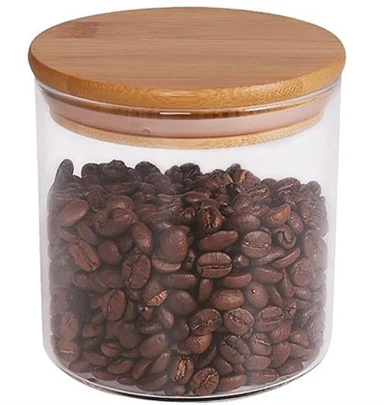 بانس کے ڈھکن کے ساتھ چوڑا منہ گلاس جار