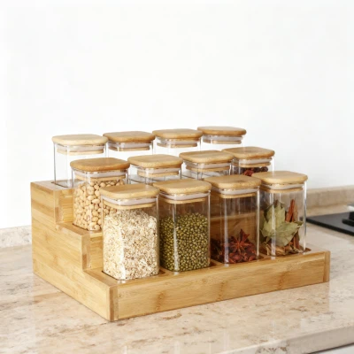 12 ٹکڑا مربع گلاس کینسٹر سیٹ